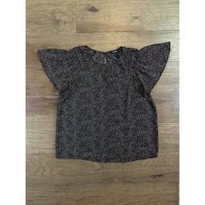 Express Black Polka Dot Flutter Sleeve Blouse Womens Medium Keyhole Back Top